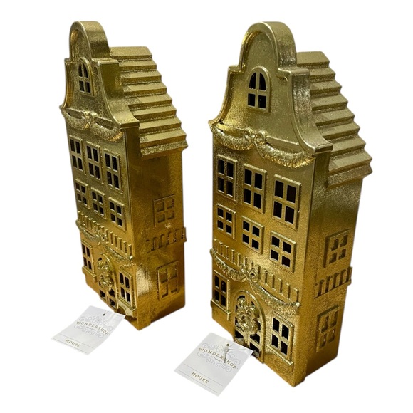 Wondershop Metallic Gold House Christmas Village Building - Set of 2 - Picture 2 of 9
